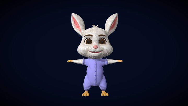 Cartoon Rabbit Rigged Low-poly 3D Model