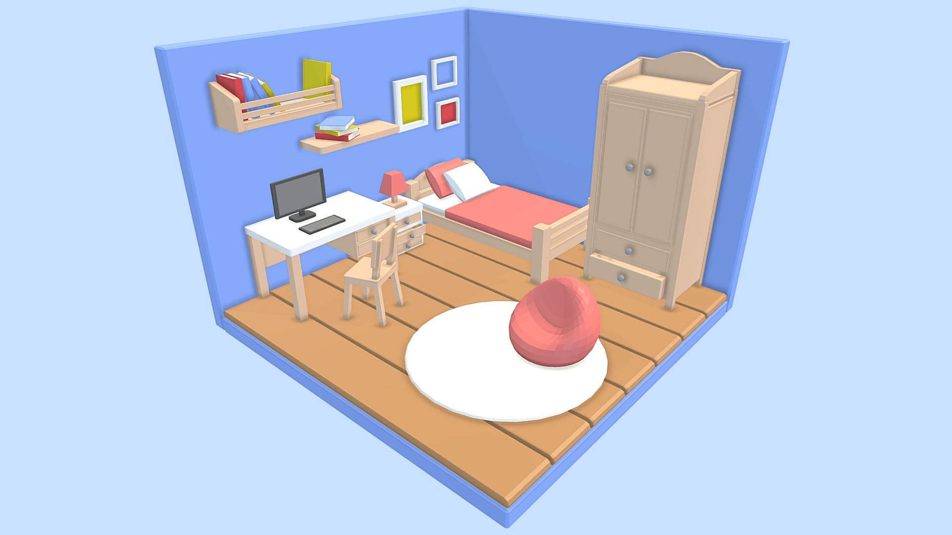 Low Poly Bedroom - Download Free 3D model by Bubble.tea [8850550 ...