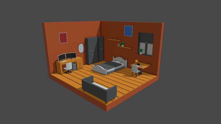 Low Poly Isometric Bedroom