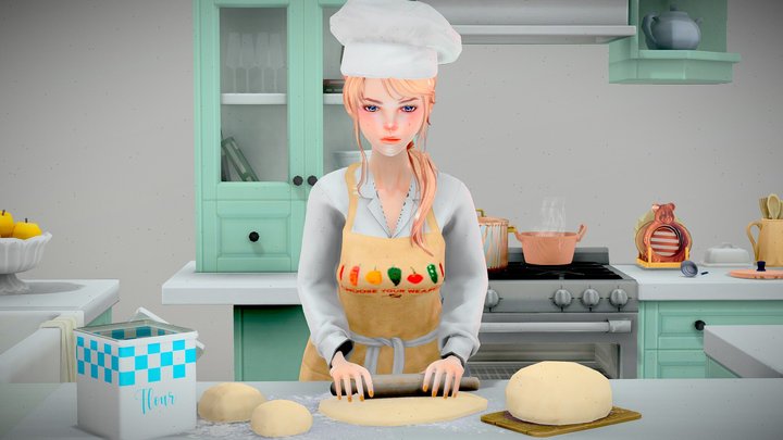 Chef-girl Low-poly 3D model (Rigged + PBR) 3D Model