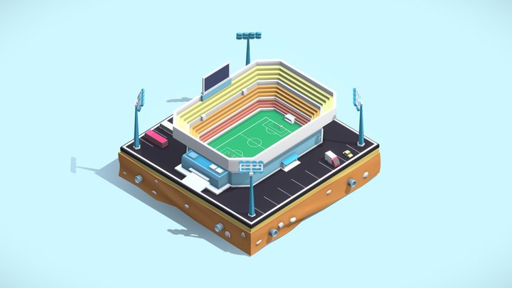 Cartoon Low Poly City Stadium 3D Model