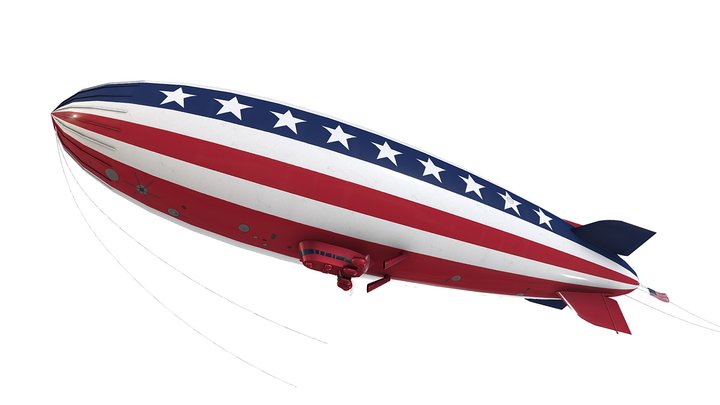 Low Poly Airship Blimp - US flag 2 Livery 3D Model