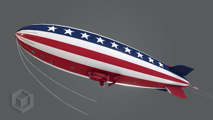 Low Poly Airship Blimp - US flag 2 Livery 3D Model