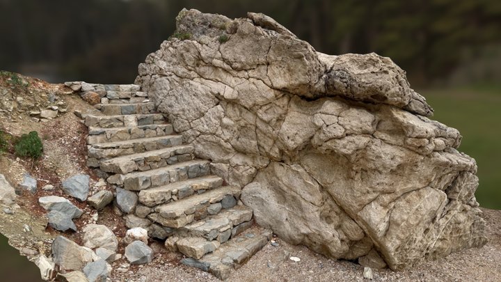 Croatia Beach Rock Stairs-01 3D Model