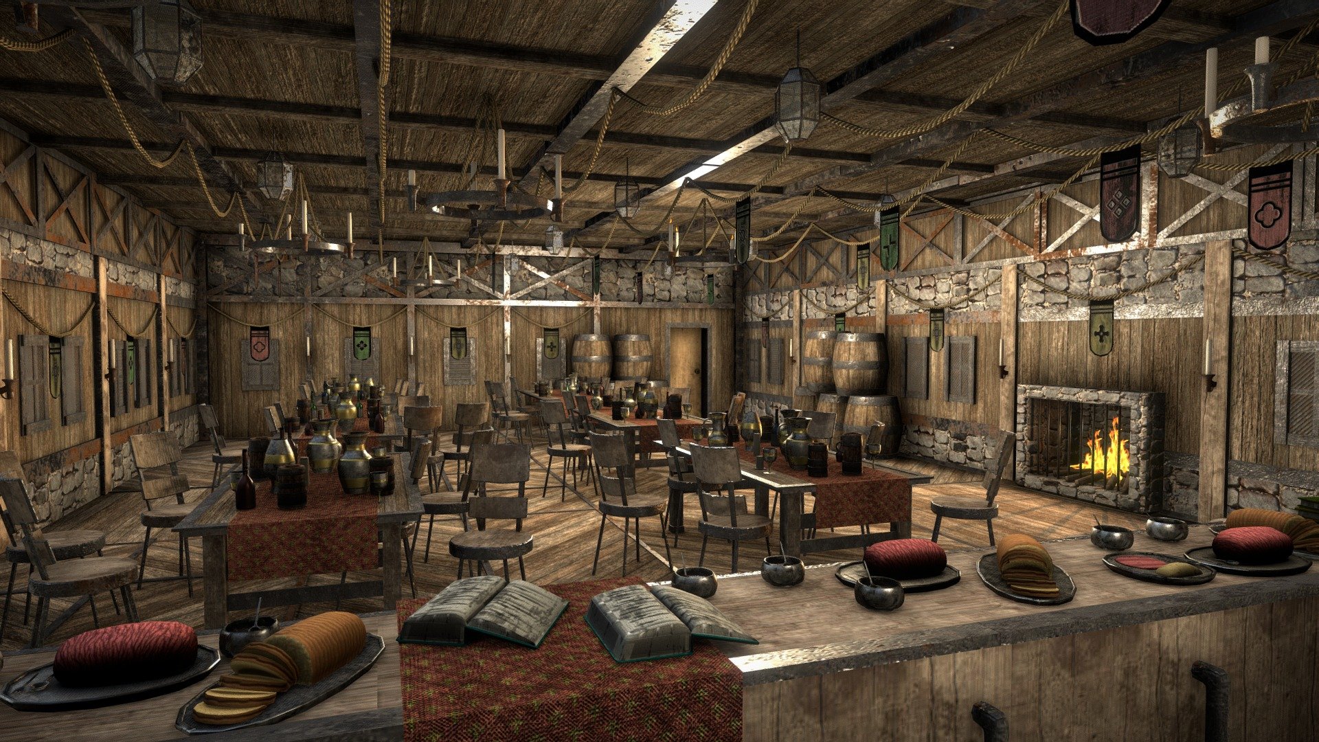 Medieval Tavern Interior - 3D model by Renocrade [8871600] - Sketchfab