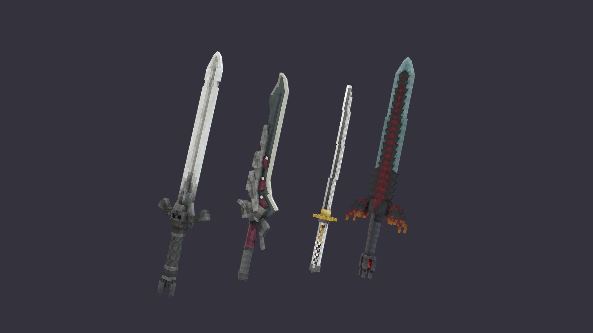 3D model Minecraft Sword Pack VR / AR / low-poly