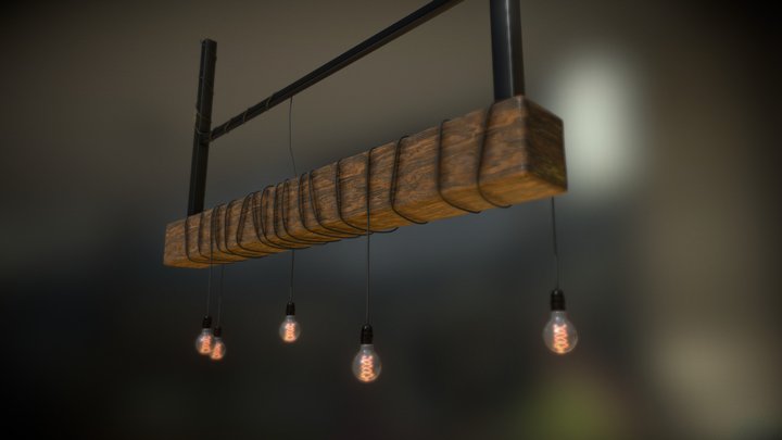 Wood chandelier with vintage bulb 3D Model