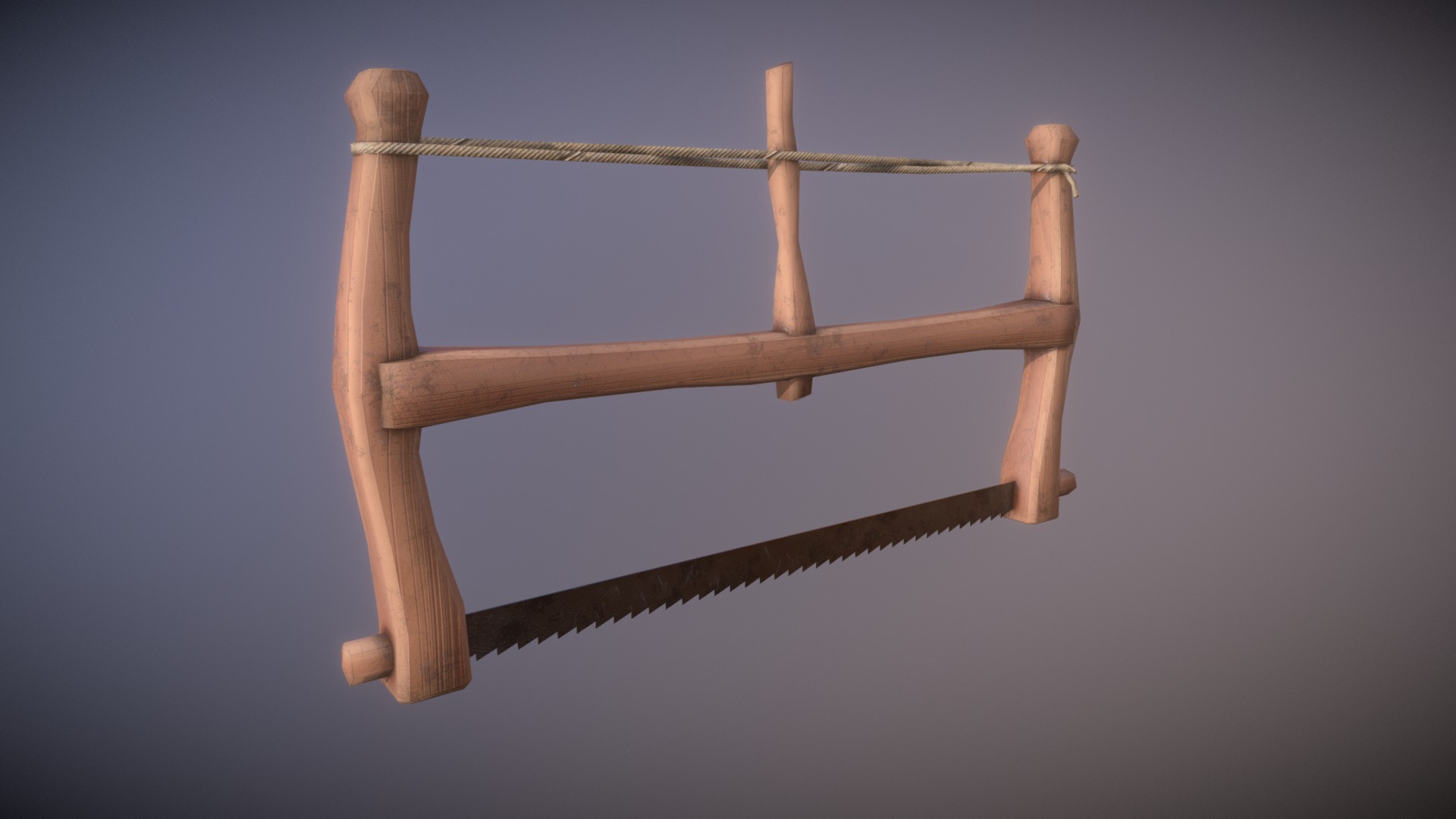 3D model Game Ready Old Saw Low Poly - This is a 3D model of the Game Ready Old Saw Low Poly. The 3D model is about a wooden chair with a wooden frame.