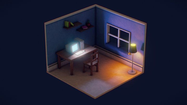 Bedroom Diorama (Baked) 3D Model