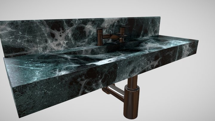 Washbasin in green marble 3D Model