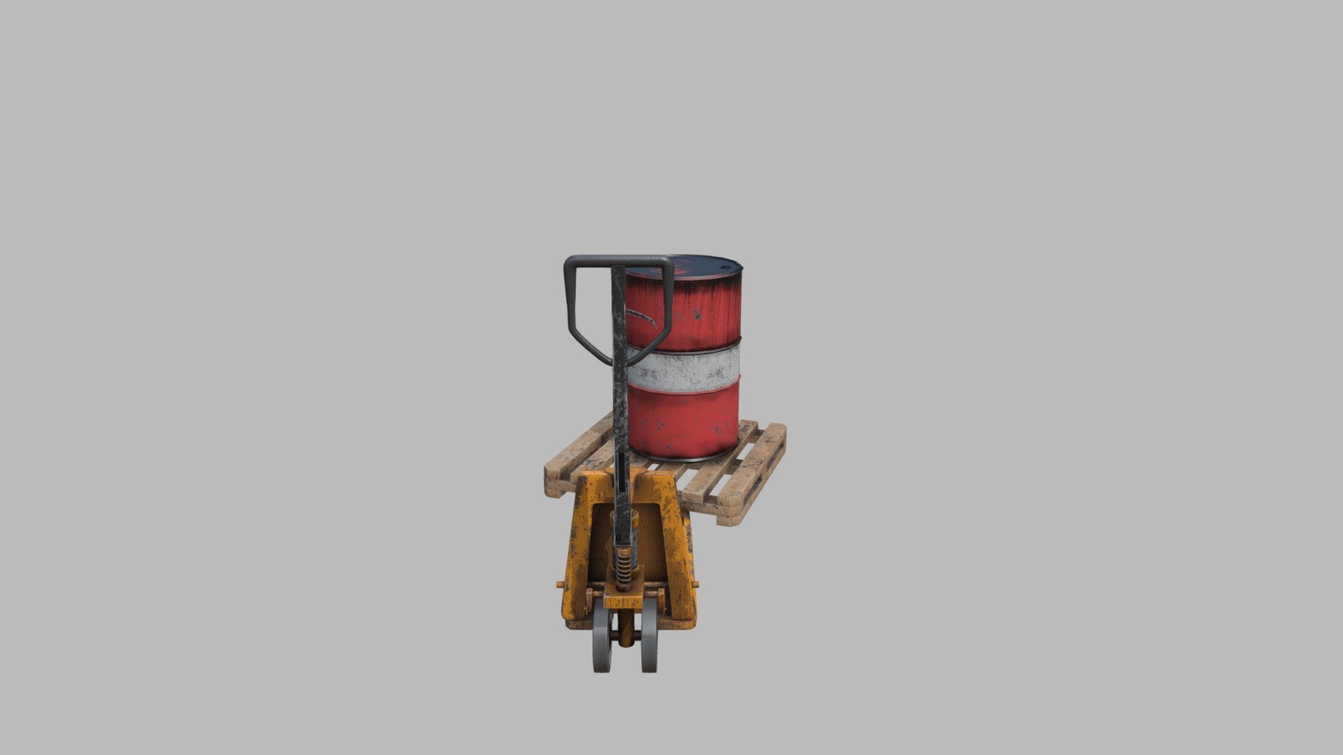 Pallet Truck With Pallet And Barrel