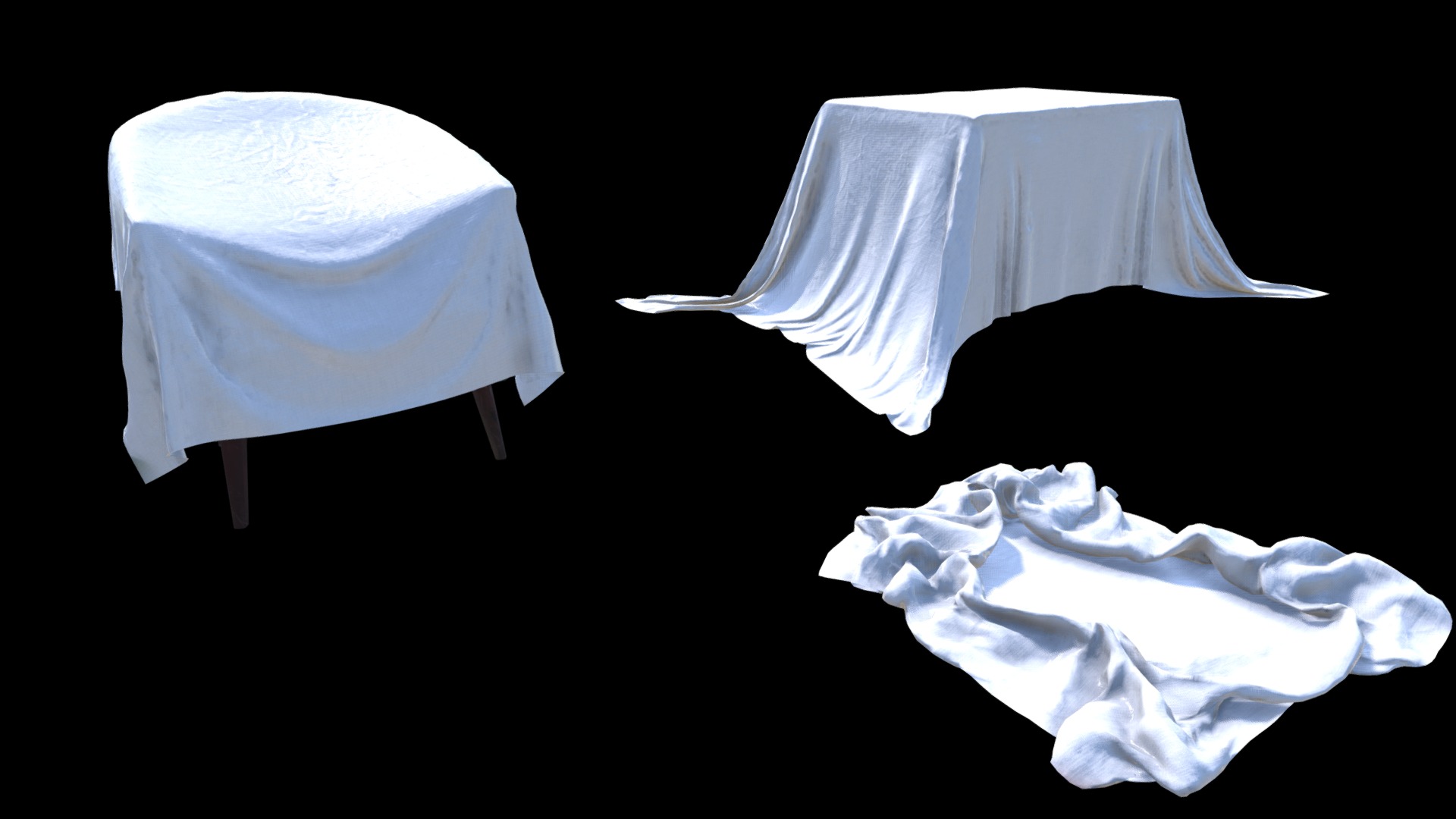 3D model Covered Chair, Dresser - This is a 3D model of the Covered Chair, Dresser. The 3D model is about a few white paper umbrellas.