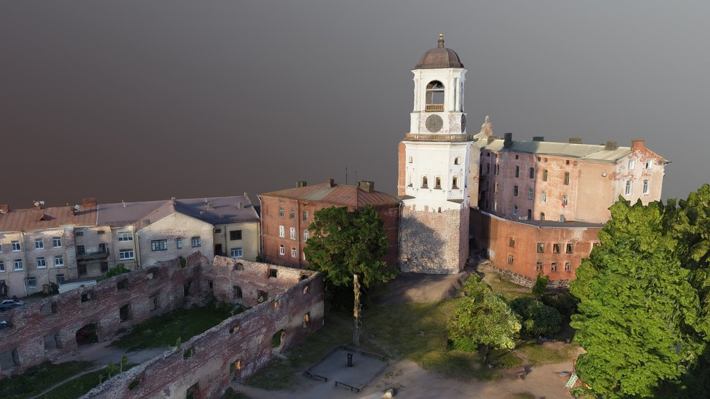 Vyborg Clock Tower city block in Old Town