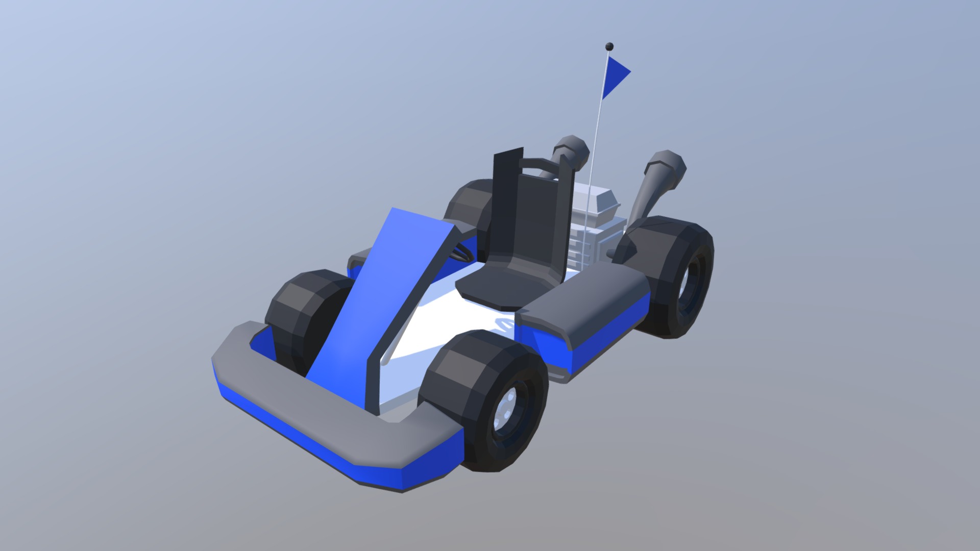 3D model Mini Kart 5 – Low Poly - This is a 3D model of the Mini Kart 5 - Low Poly. The 3D model is about a blue and white robot.