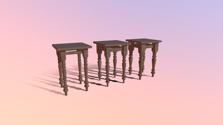 Wooden Stools Set – 3 Leg Design Variations – Free 3D Model STL
