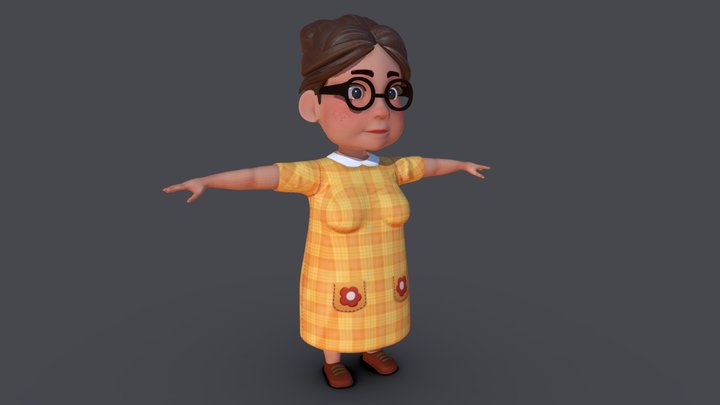 Character-Cartoon-Grandmother- Indian-Rig 3D Model