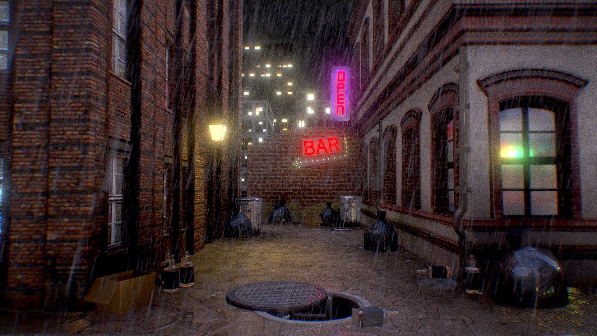 Rainy Alley at Night in New York (Jazz) - 3D model by Carlos.Colado