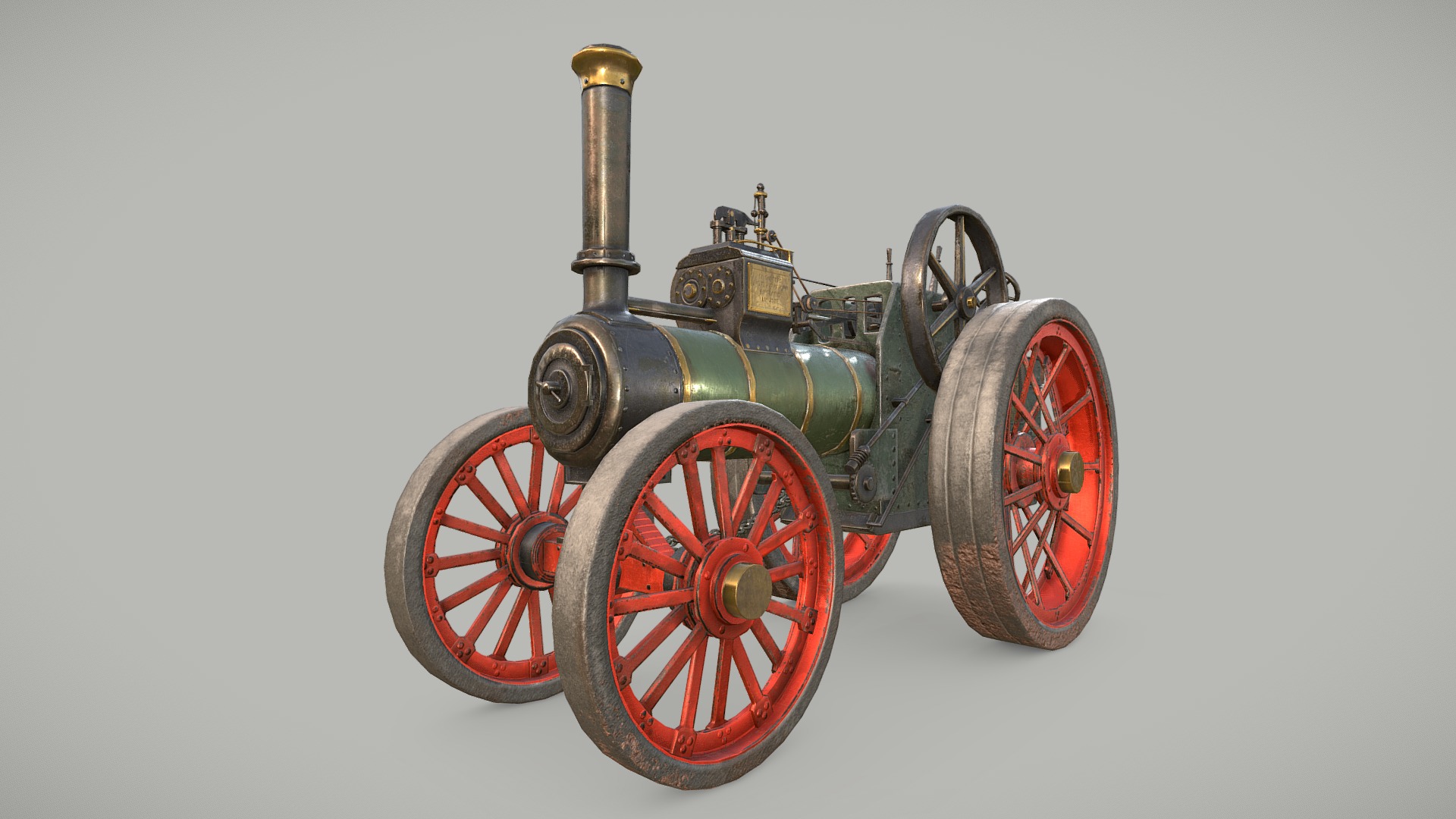 3D model Steam Tractor - This is a 3D model of the Steam Tractor. The 3D model is about a black and red steam engine.