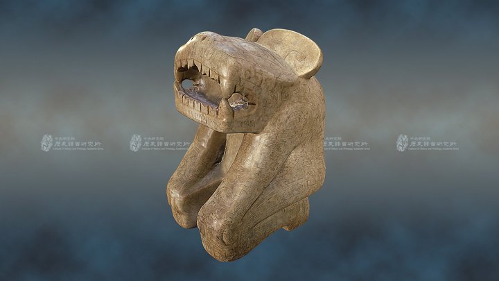 Kneeling Anthropomorphic Figure with Tiger Head 3D Model