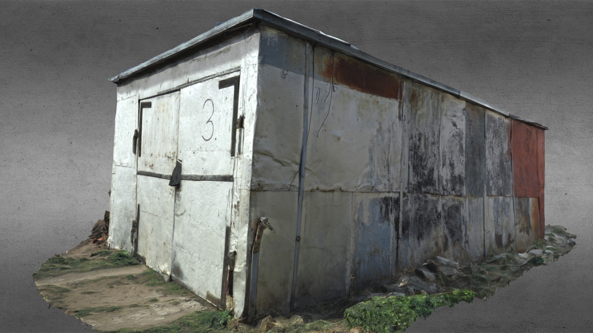 3D model Rusty Garage - This is a 3D model of the Rusty Garage. The 3D model is about a concrete building with a door.