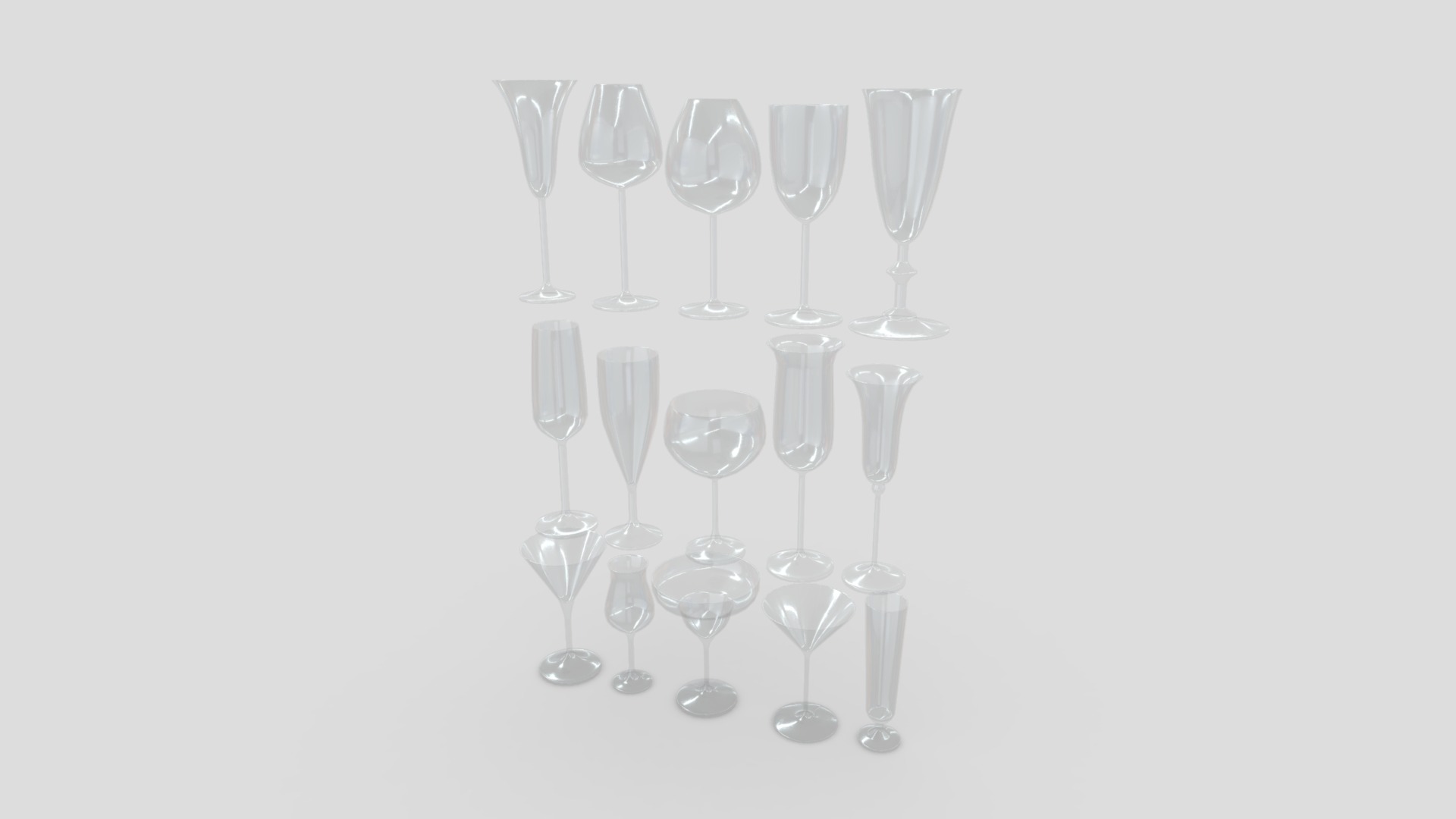 3D model Cocktail Glass Pack - This is a 3D model of the Cocktail Glass Pack. The 3D model is about a group of wine glasses.