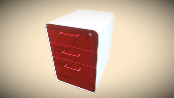 Red Filing Cabinet 3D Model