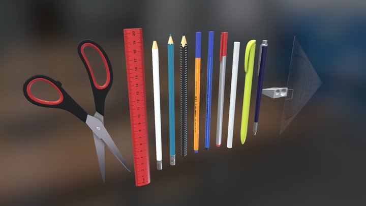 Low Poly Pencils 3D Model