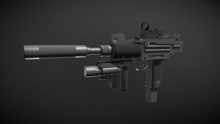 Mini UZI folded stock 3D Model