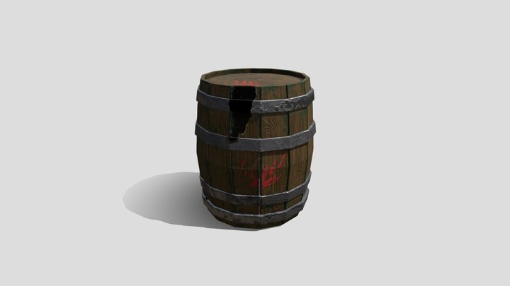 Mossy wooden barrel with oil leaks 3D Model