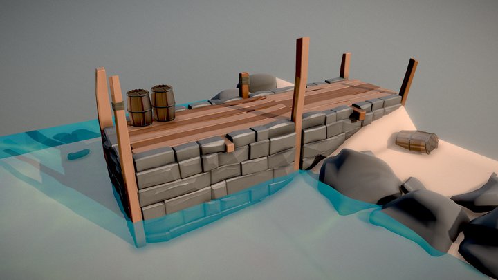 Beach Stone Pier 3D Model
