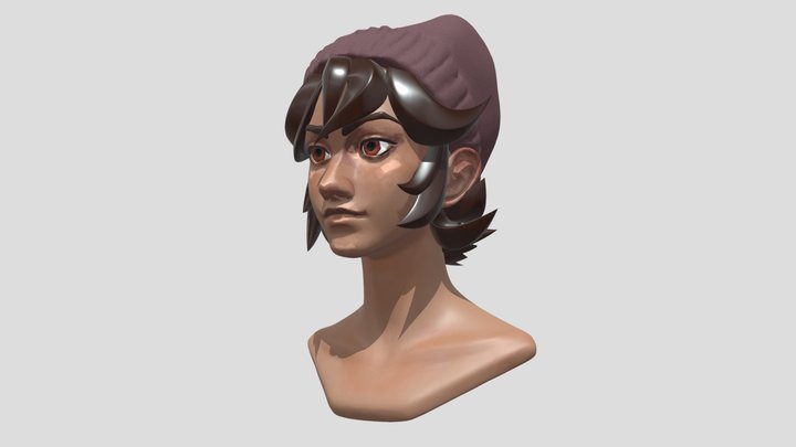 female head with a red hat 3D Model