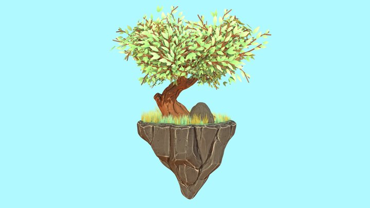 Hand painted tree on the cliff 3D Model