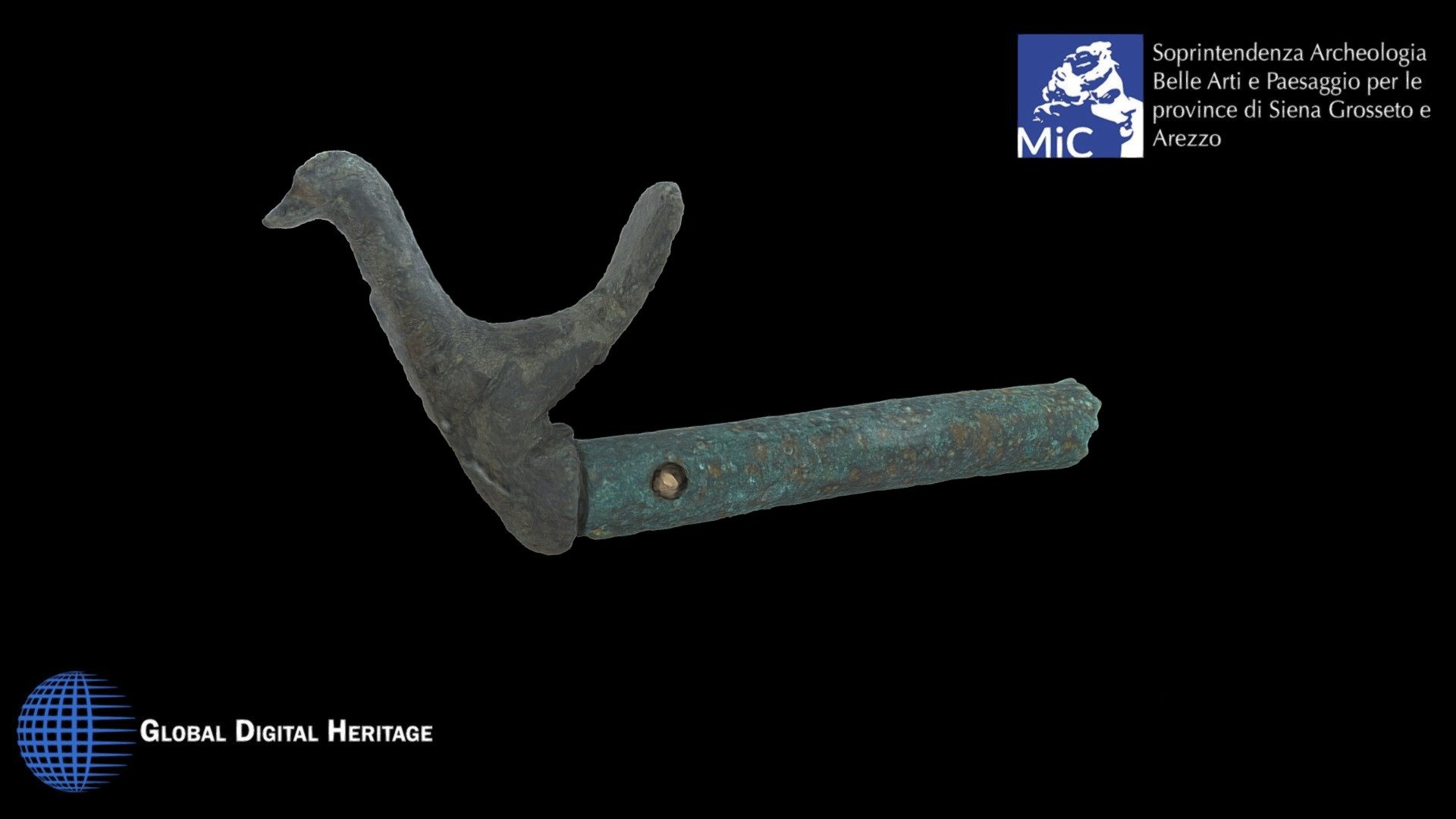 Etruscan bronze tubular element with bird