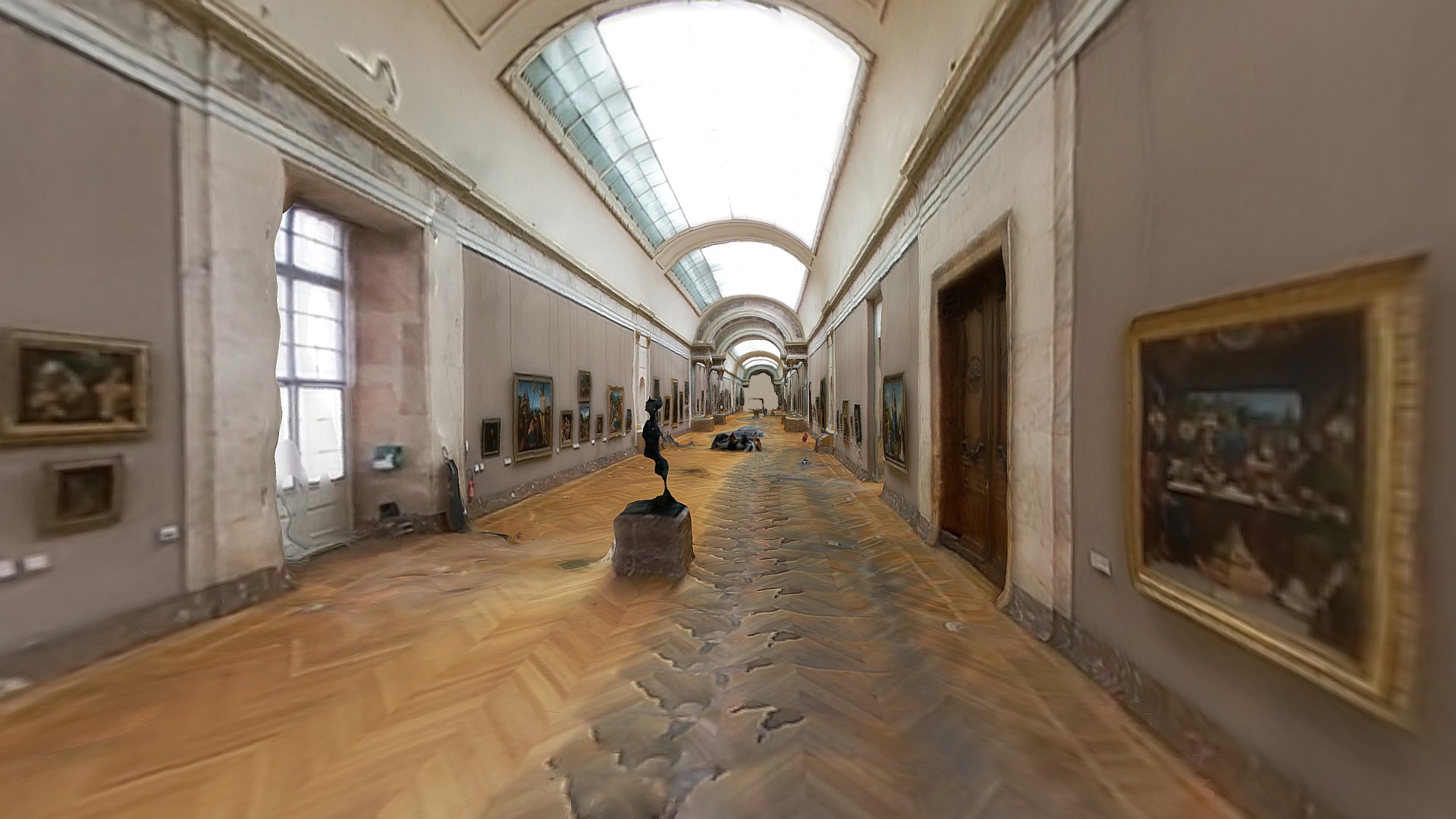3D model Louvre. Paris. Museum. - This is a 3D model of the Louvre. Paris. Museum.. The 3D model is about a large room with paintings on the walls.