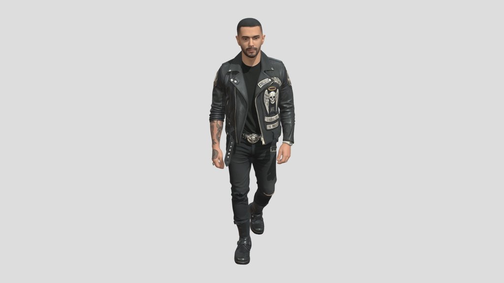 Leather Biker with Skull Patch Jacket