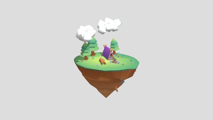 🏝️ Île Flottante en 3D - Low Poly 3D Model