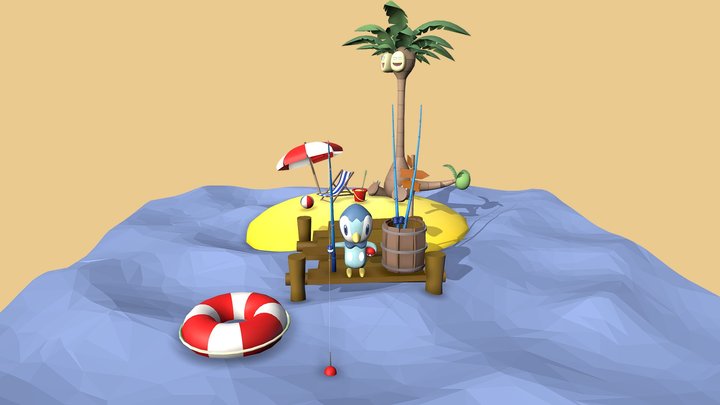 Tiplouf and  Exeggutor on a Deserted Island 3D Model