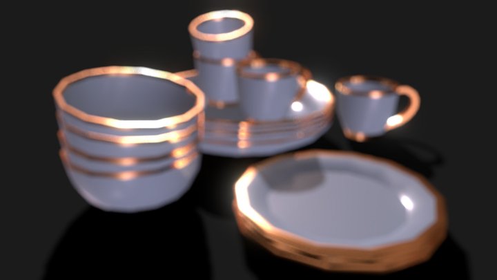 Kitchen Project: Blue and Gold Dinner Ware 3D Model