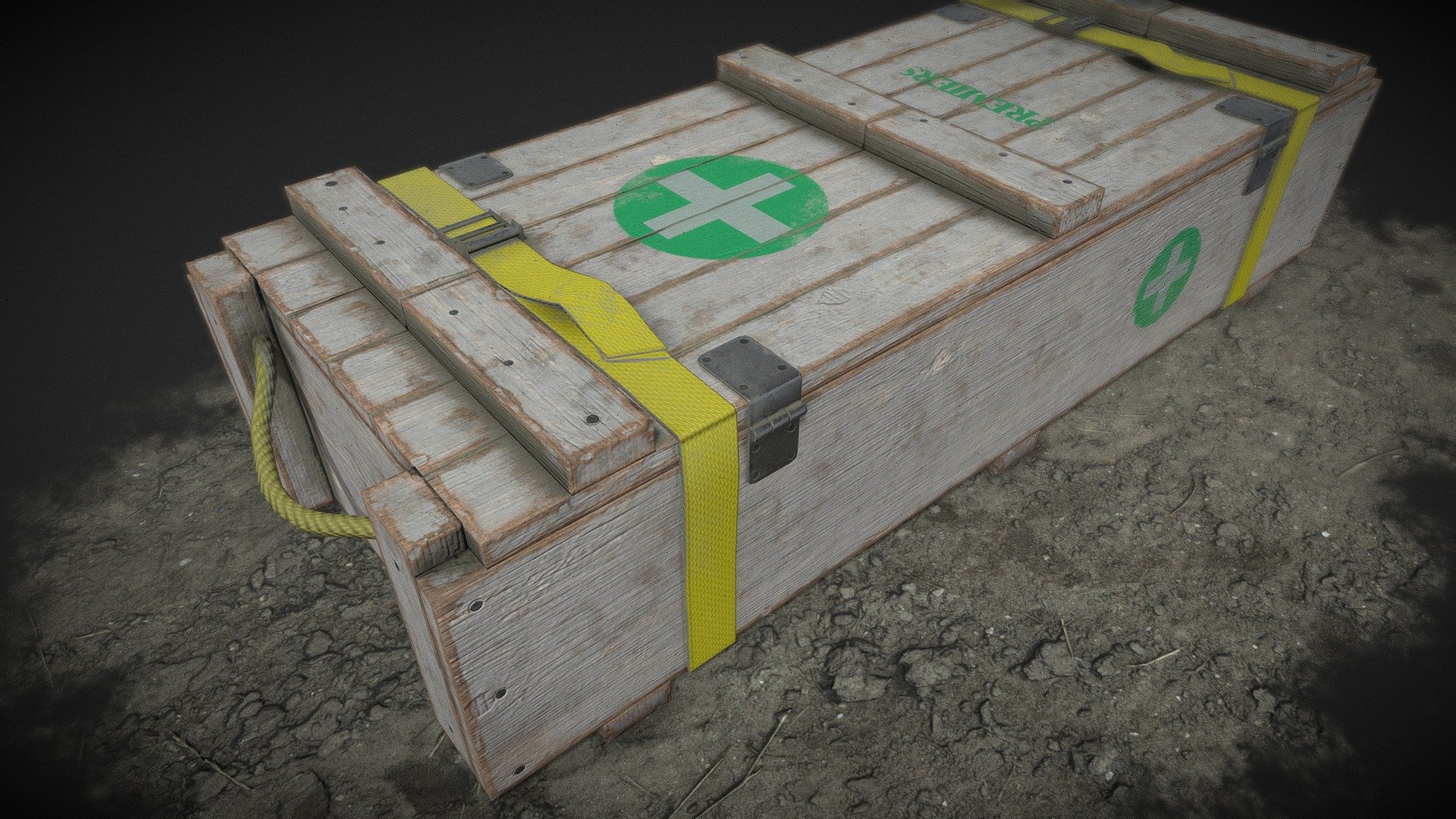 Army Medic Wooden Crate — Sketchfab embed 3D viewer