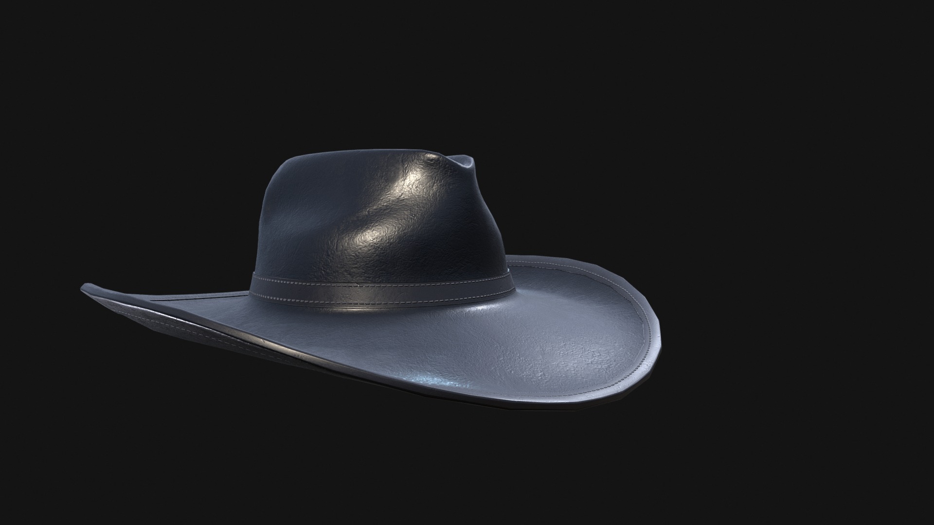 3D model Cowboy Hat - This is a 3D model of the Cowboy Hat. The 3D model is about a black hat with a black background.