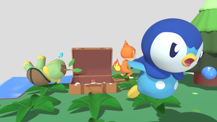 ナエトル　ヒコザル　ポッチャマ　Turtwig　Chimchar　Piplup 3D Model