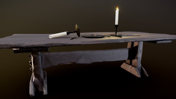 Wooden Table Scene 3D Model