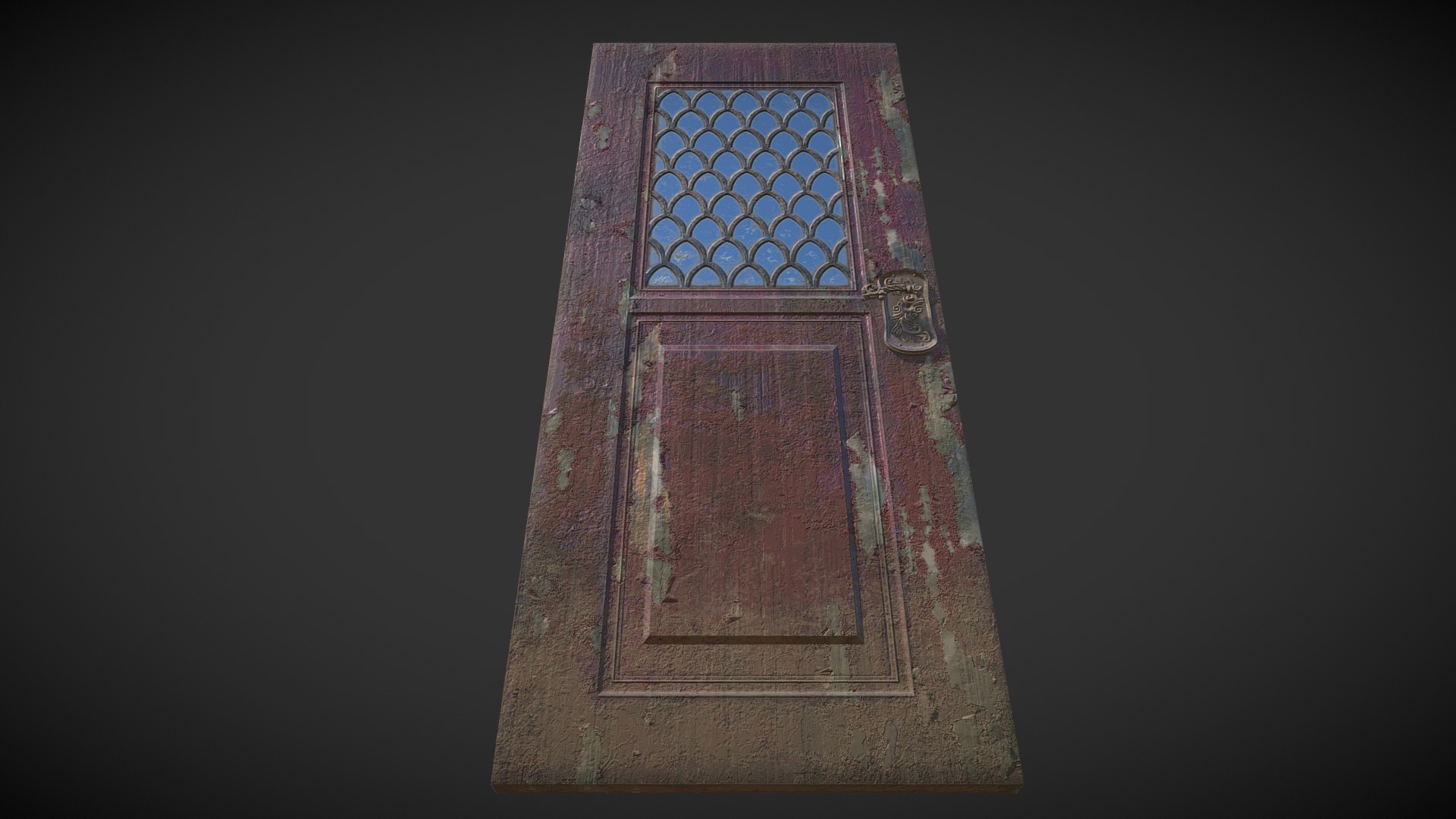 3D model Weathered Ornate Door 1 - This is a 3D model of the Weathered Ornate Door 1. The 3D model is about a wooden box with a window.