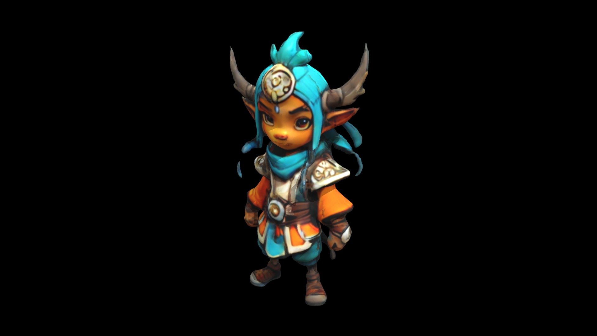 a cartoon character with horns and a blue tur - Download Free 3D model ...
