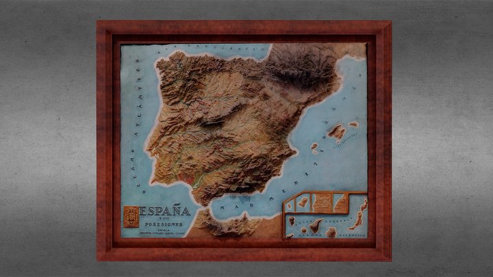 Mapa España y sus posesiones (h. 1945) 3D Model