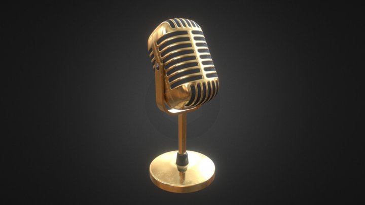 Vintage Golden Microphone 3D Model