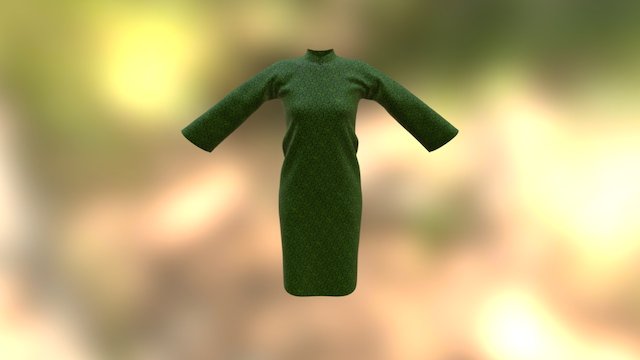 蟹青地黑几何纹印花罗夹旗袍-1  20世纪20年代 3D Model