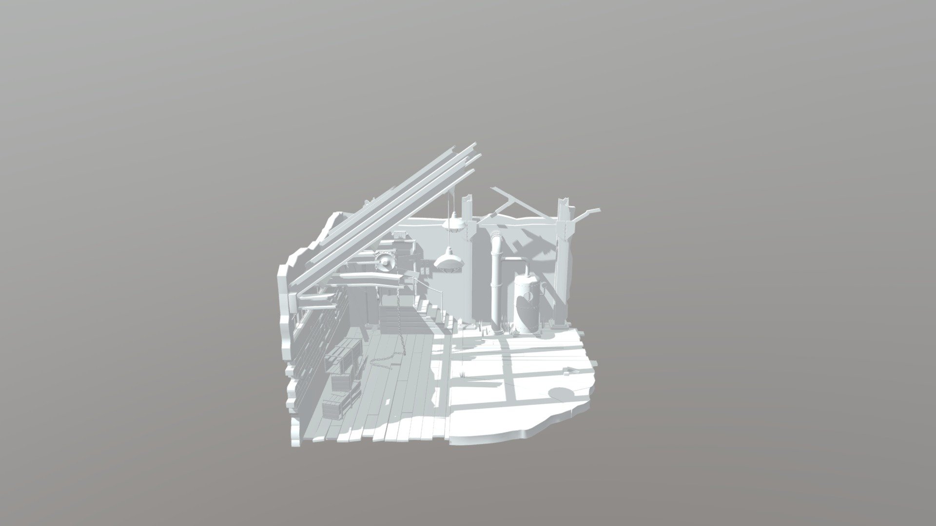low poly ware house room