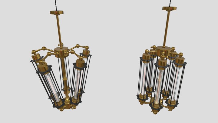 Industrial Chandelier Series - Five Lamps 3D Model