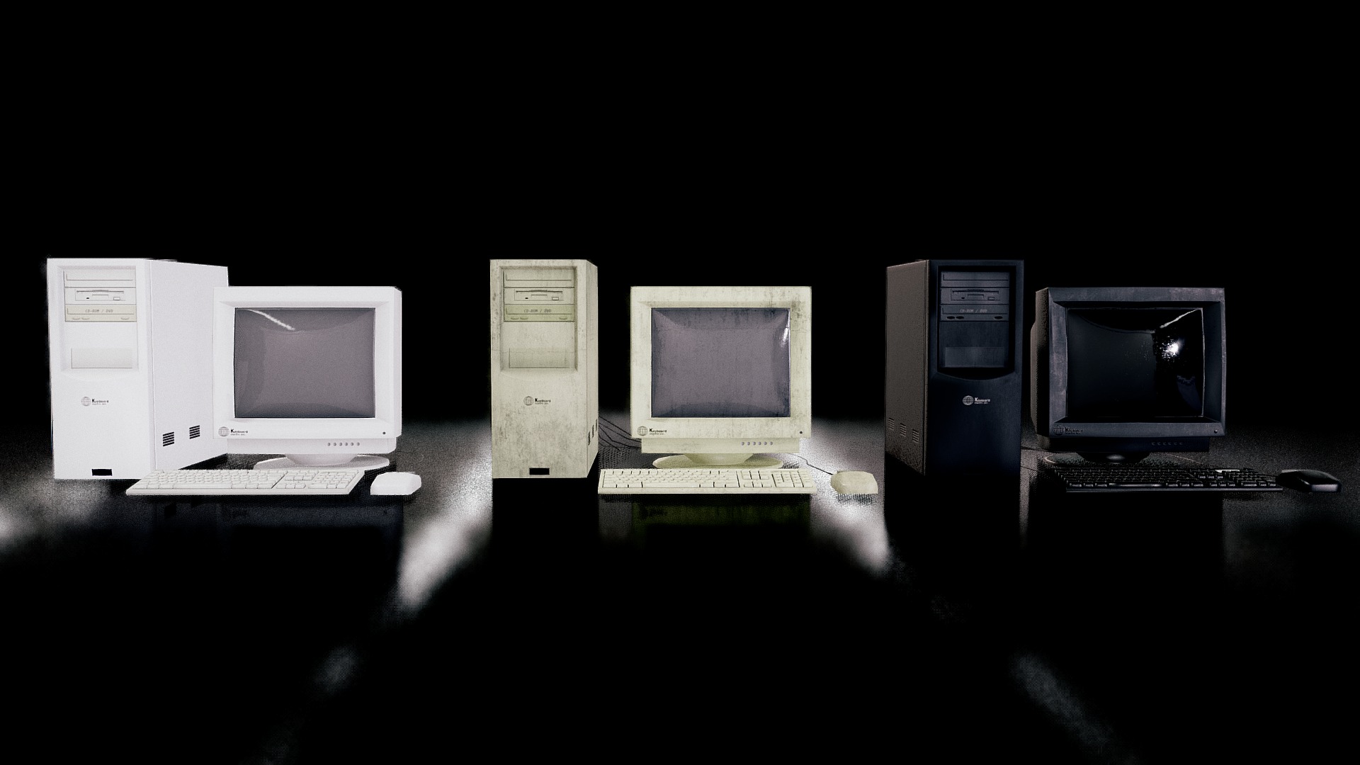 3D model Low poly Retro computers #2 – Store pack - This is a 3D model of the Low poly Retro computers #2 - Store pack. The 3D model is about several computers on a table.